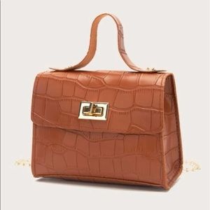 Brown Croc Faux leather turn lock satchel bag